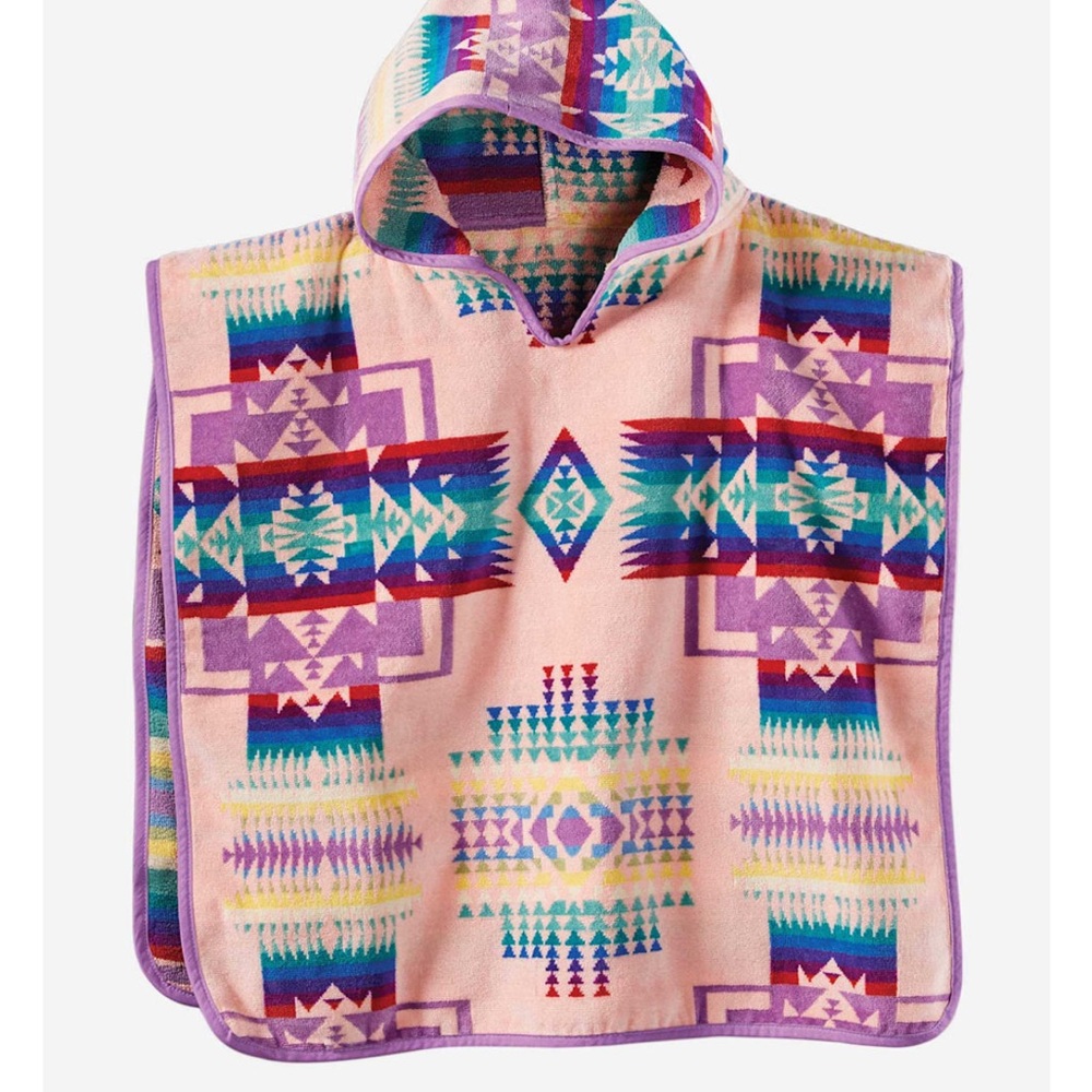 Pendleton Kids Poncho in Purple and Pink Geometric Design